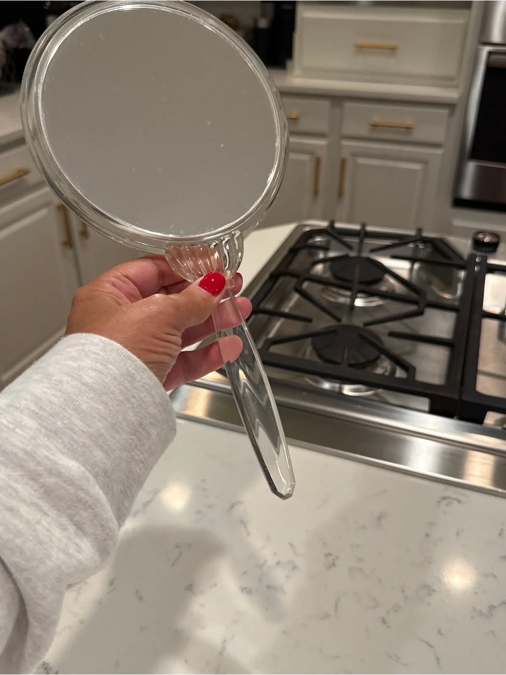 Vintage Art Deco Lucite Hand Mirror Clear Acrylic Vanity Mirror